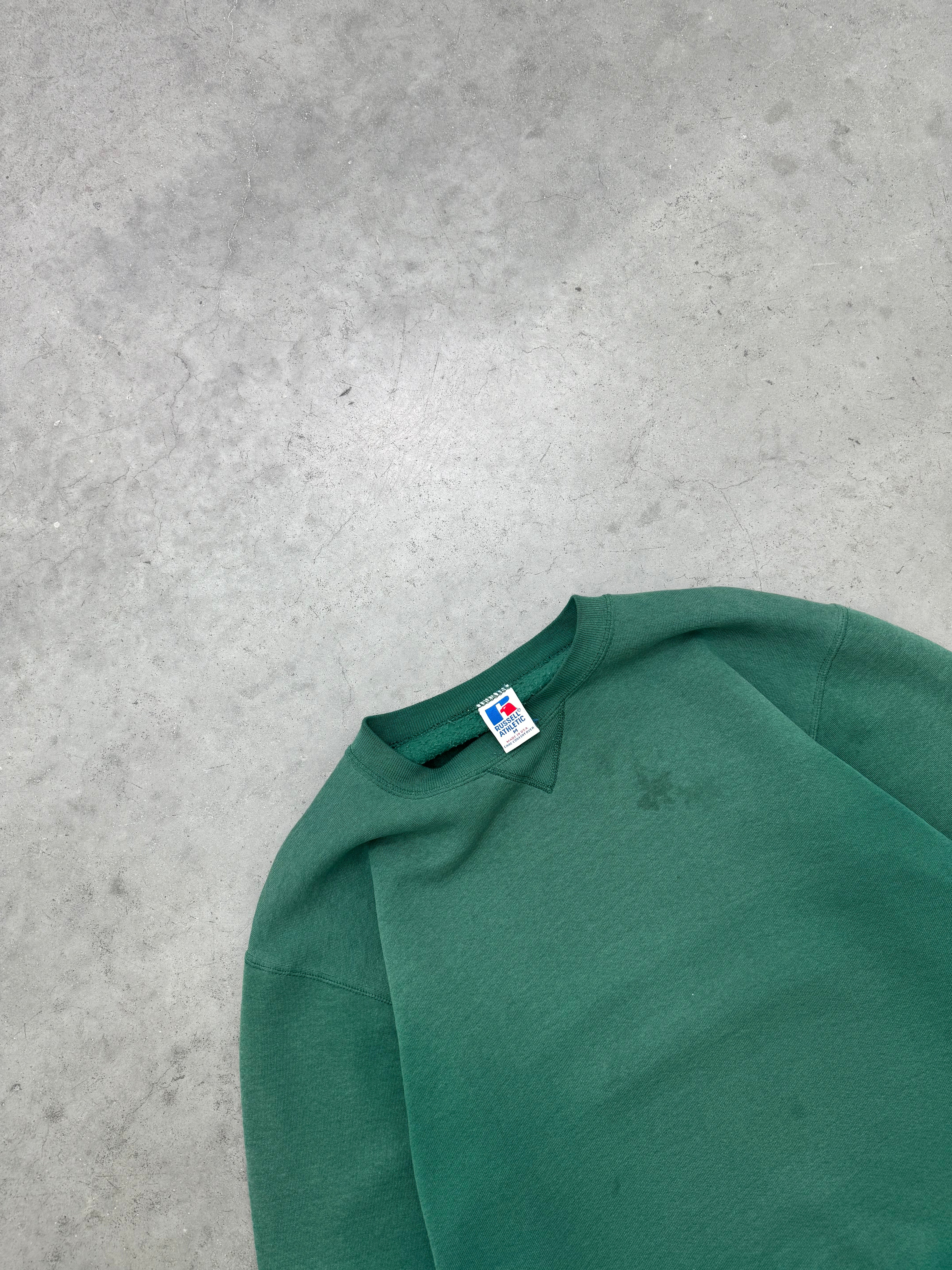FADED FOREST GREEN RUSSELL CREWNECK - 1990S