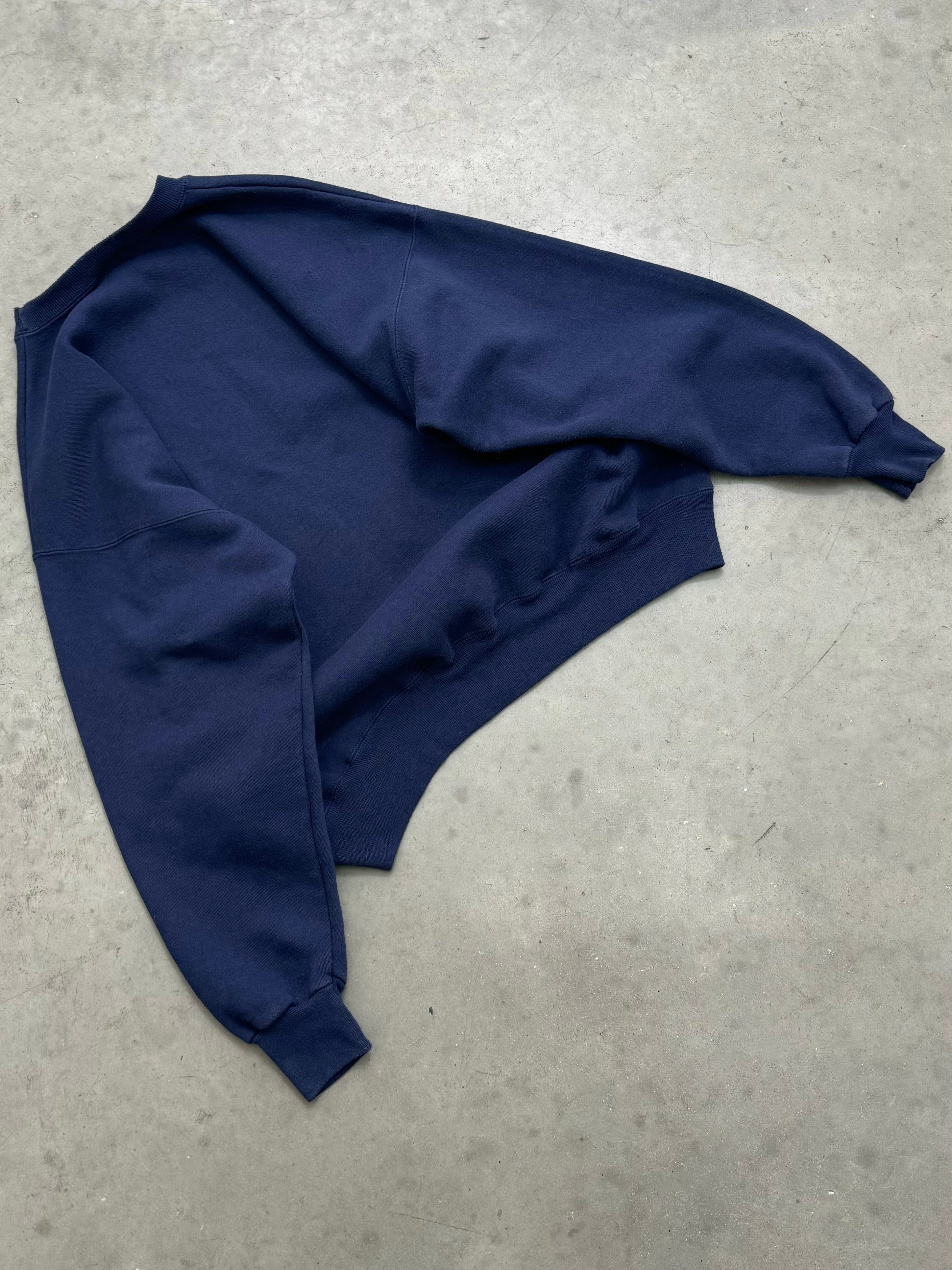 FADED NIGHT BLUE HANES HEAVYWEIGHT CREWNECK - 1990S