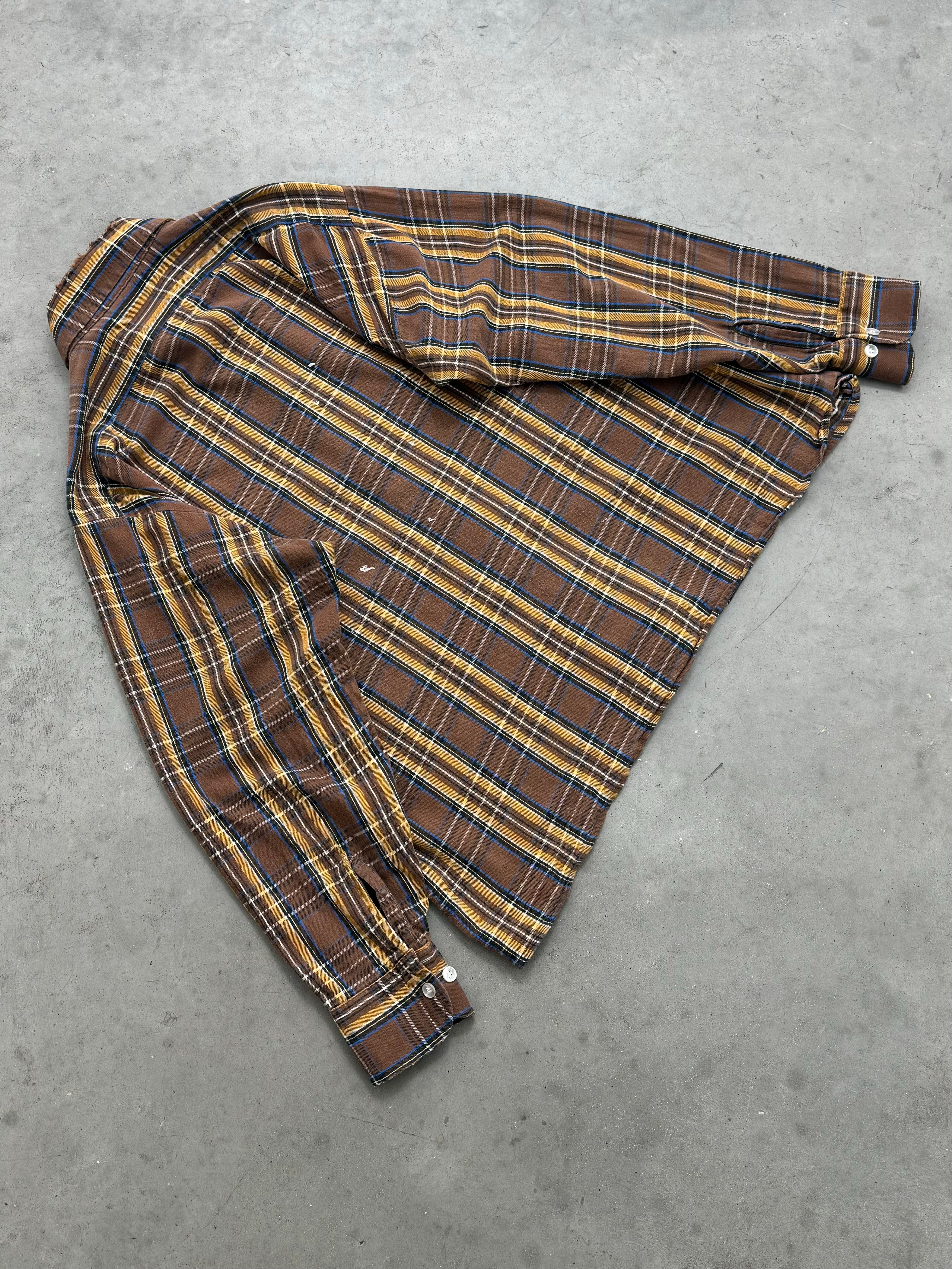FADED BROWN PLAID FLANNEL SHIRT - 1980S